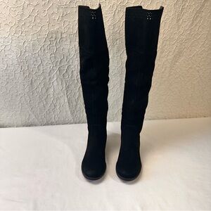 Elegant Black Knee-High Women's Boots Genuine 1976 Leather Boots Knee Hight